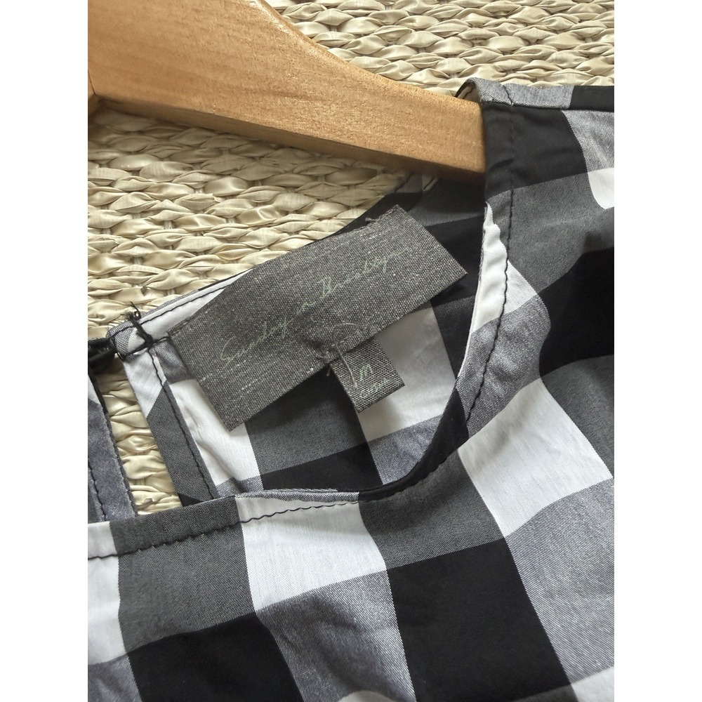 Anthropologie Black White Gigham belle Flare Sleeve Poplin Shirt. M rem faire - Picture 5 of 7